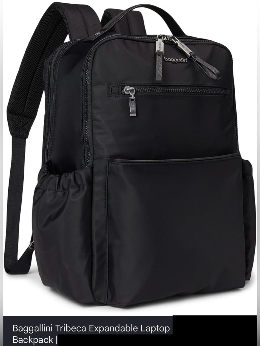 NWT Baggallini Tribeca Expandable Laptop Backpack, Color:Black Twill, XL
